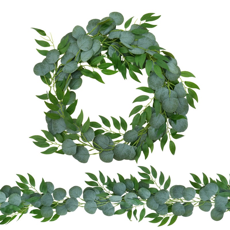 Trimgrace 2 Pack Artificial Eucalyptus Garland Each 6.5 FT Faux Greenery Garland for Wedding Mantle Table Runner DIY Garlands Decor - Image 1